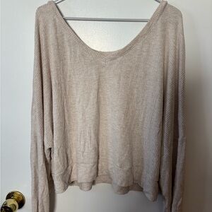 V-Neck Cozy Slouch Ribbed Knit Off Shoulder Feminine  Lounge Sweater